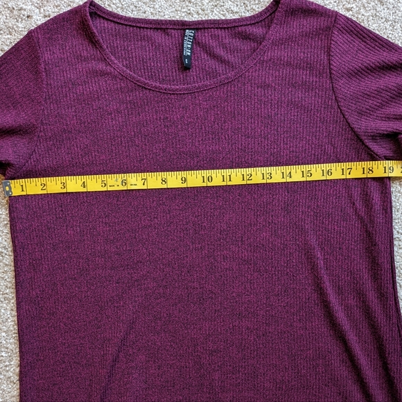 (2/$25) Cotton On heather dark magenta cuffed ribbed shift dress - Picture 6 of 7